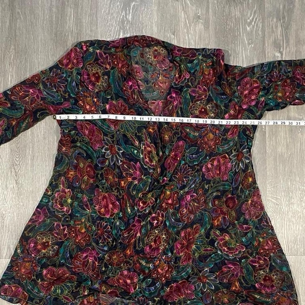 Sheer Floral Velvet Burnout Kimono Duster | Boho Open Front Layering Piece - Picture 5 of 6